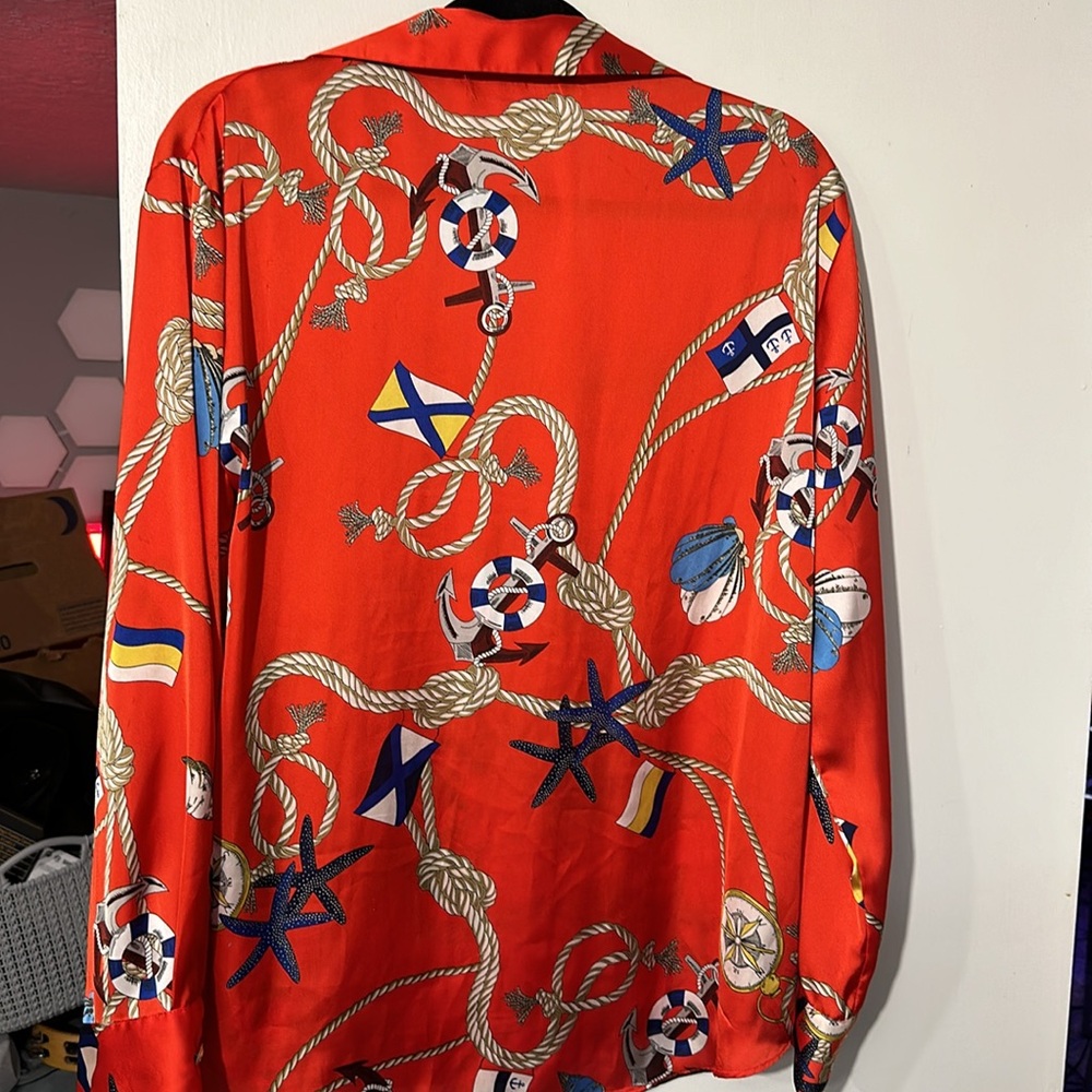 Zara Red nautical satin collared blouse top. Size XL. See photos for condition. - Picture 6 of 8